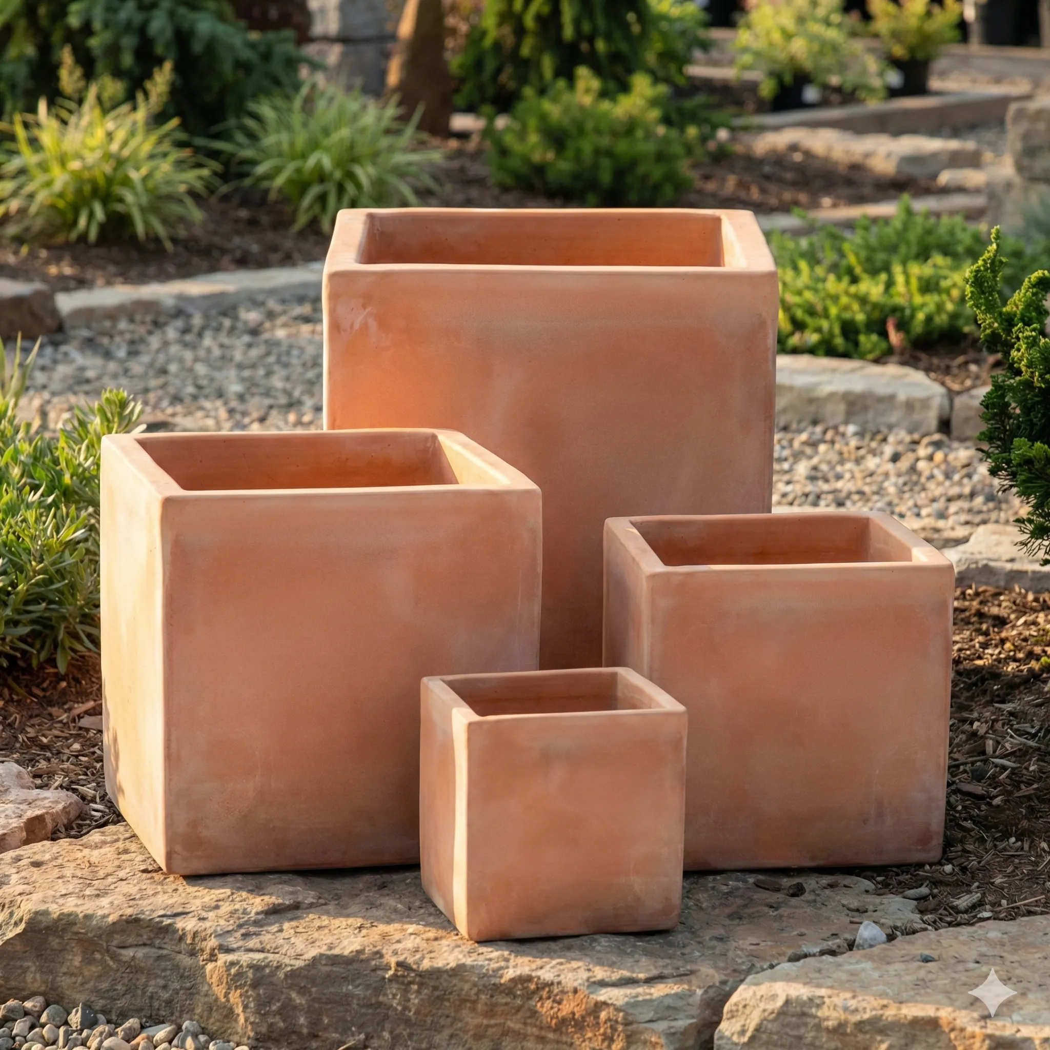 Classic terracotta garden planters at Shades of Green