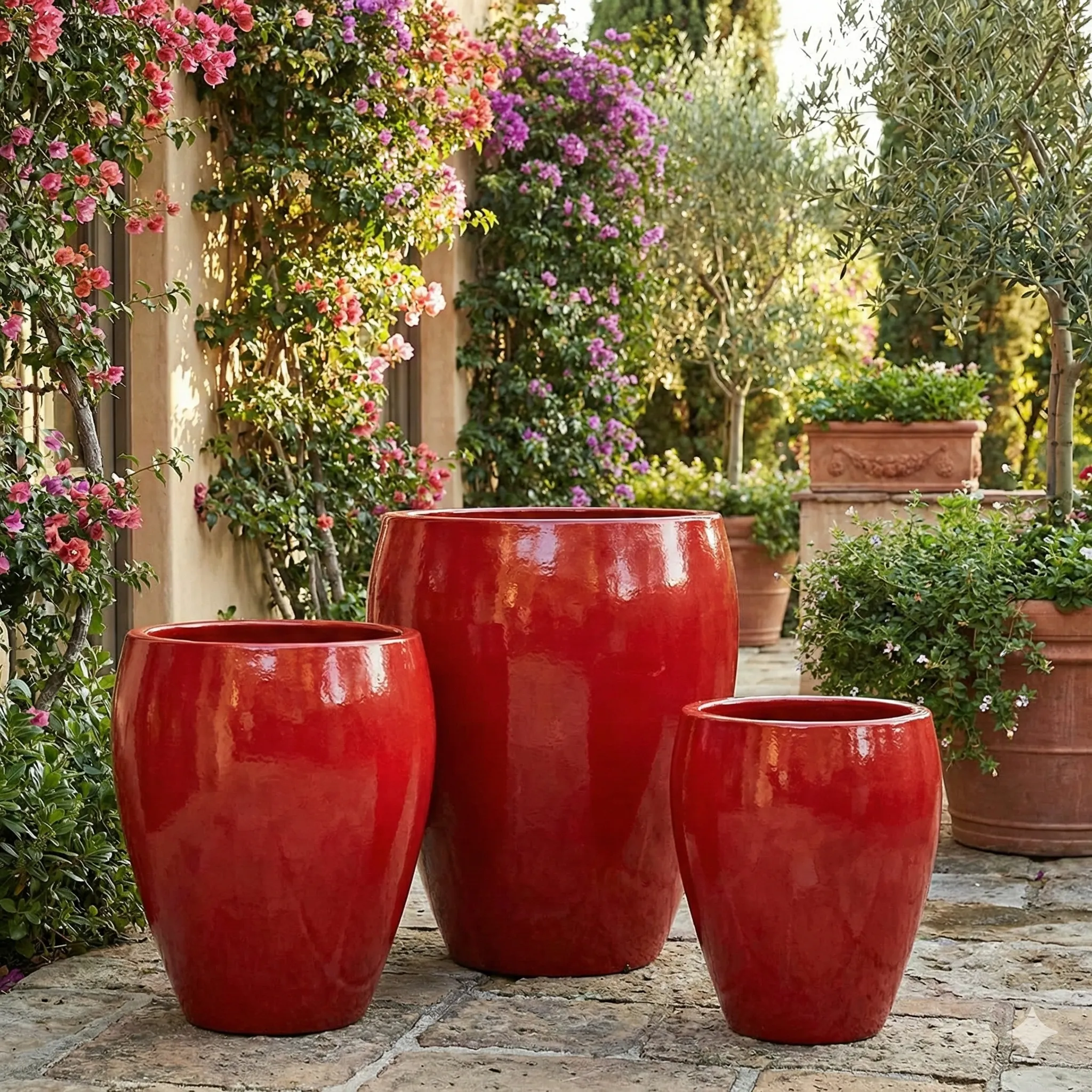 Colorful glazed and ceramic pottery for patios