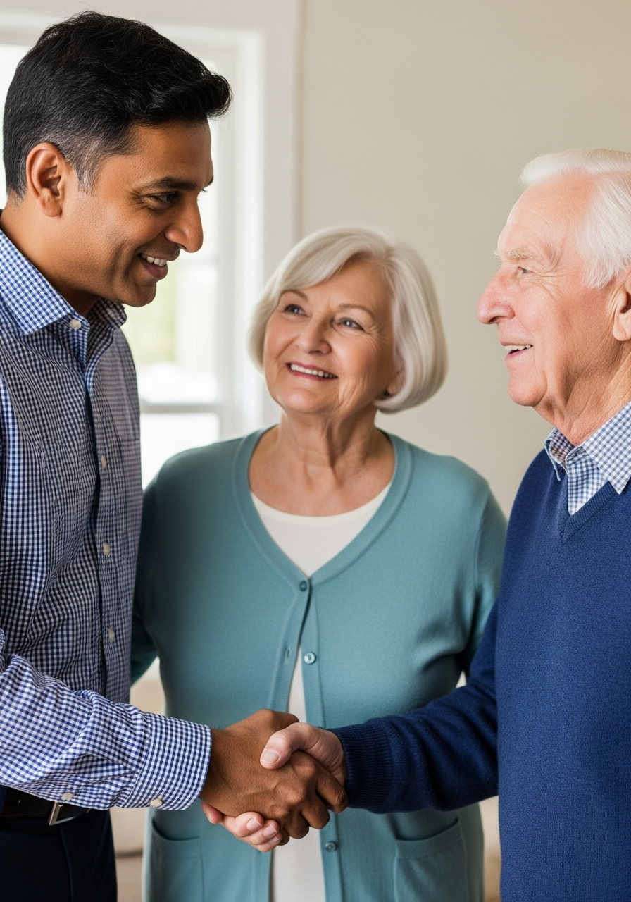 Mihir with a client — a genuine, candid moment