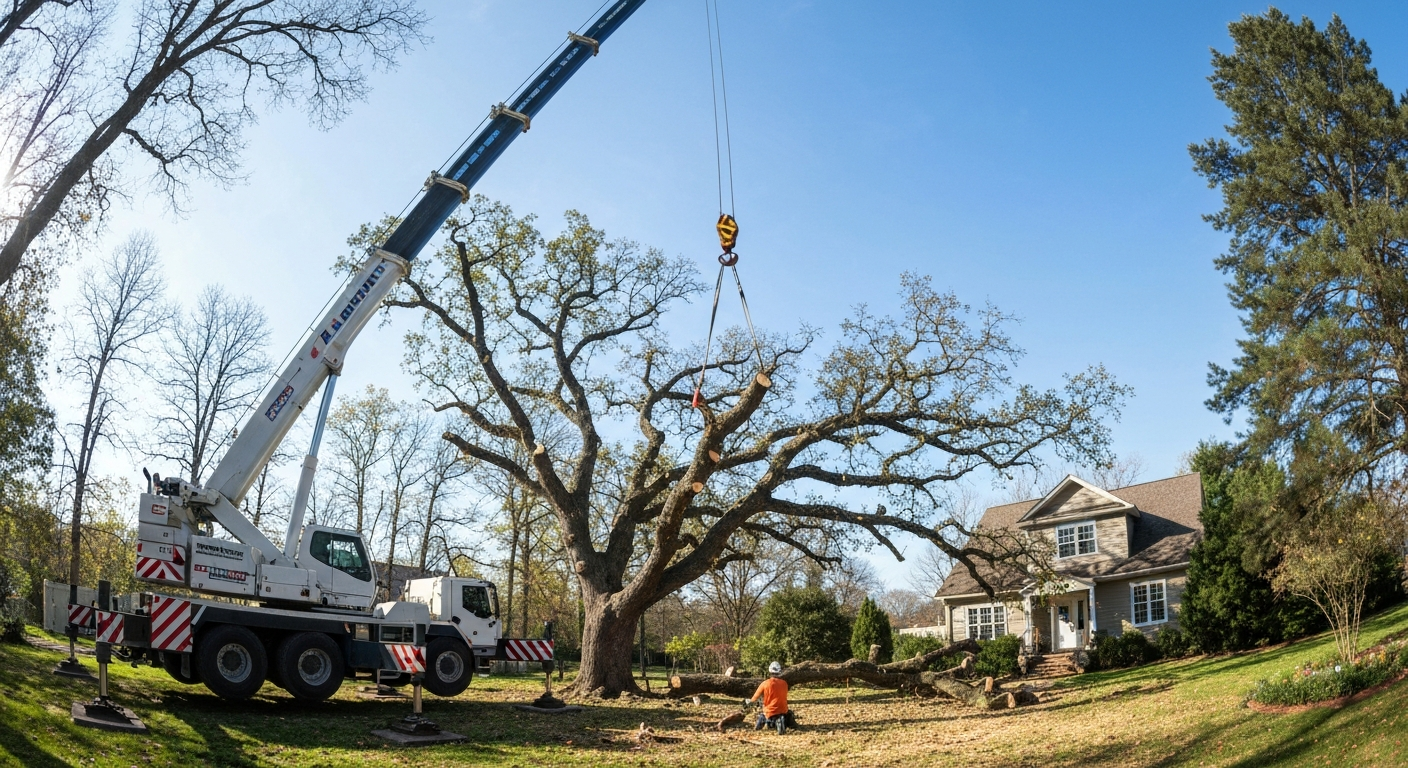 Crane assisted tree removal