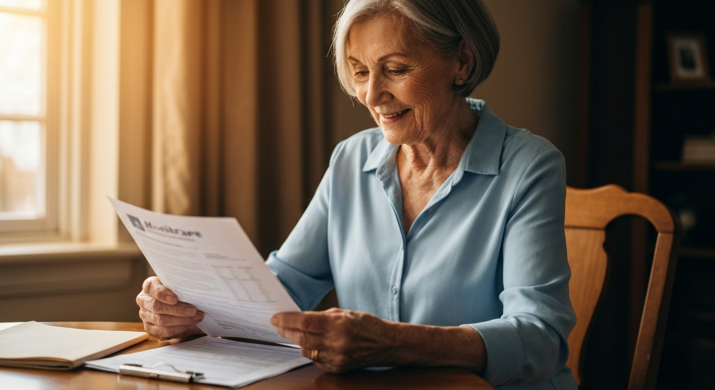 Senior reviewing Medicare enrollment paperwork