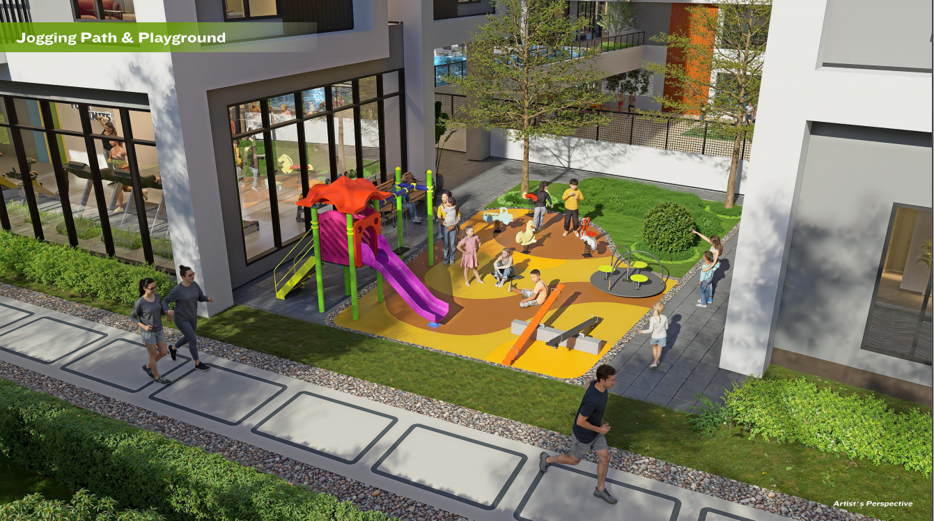 Jogging Path & Playground - Colorful children's play area with jogging track