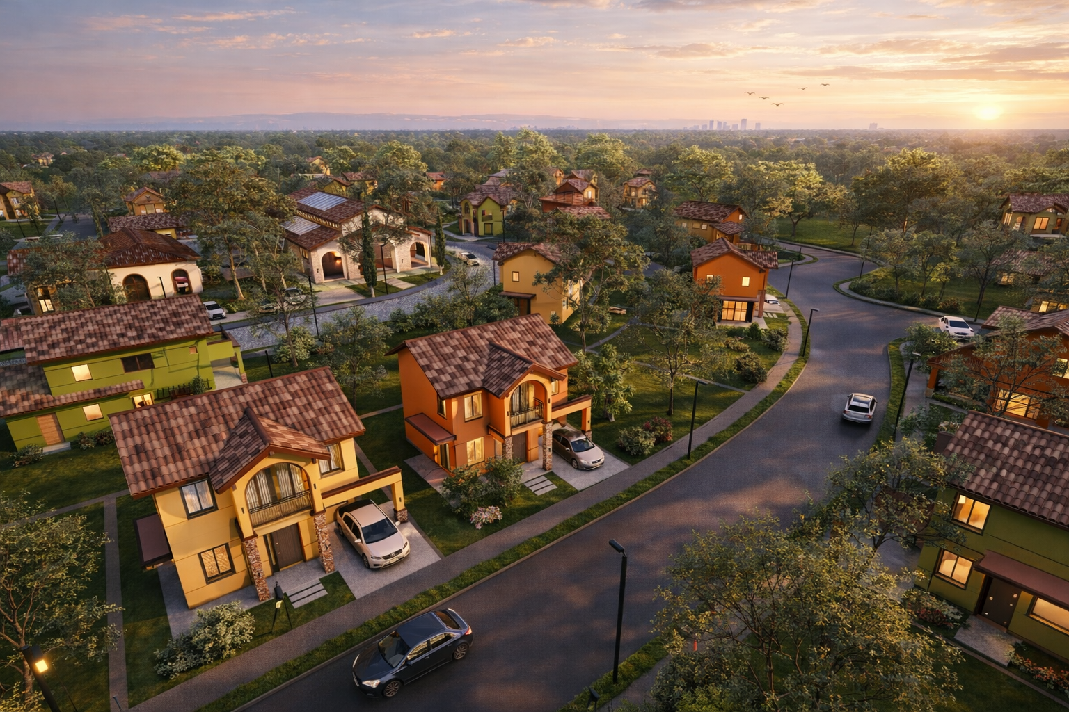 Colorful Tuscan Homes Aerial View