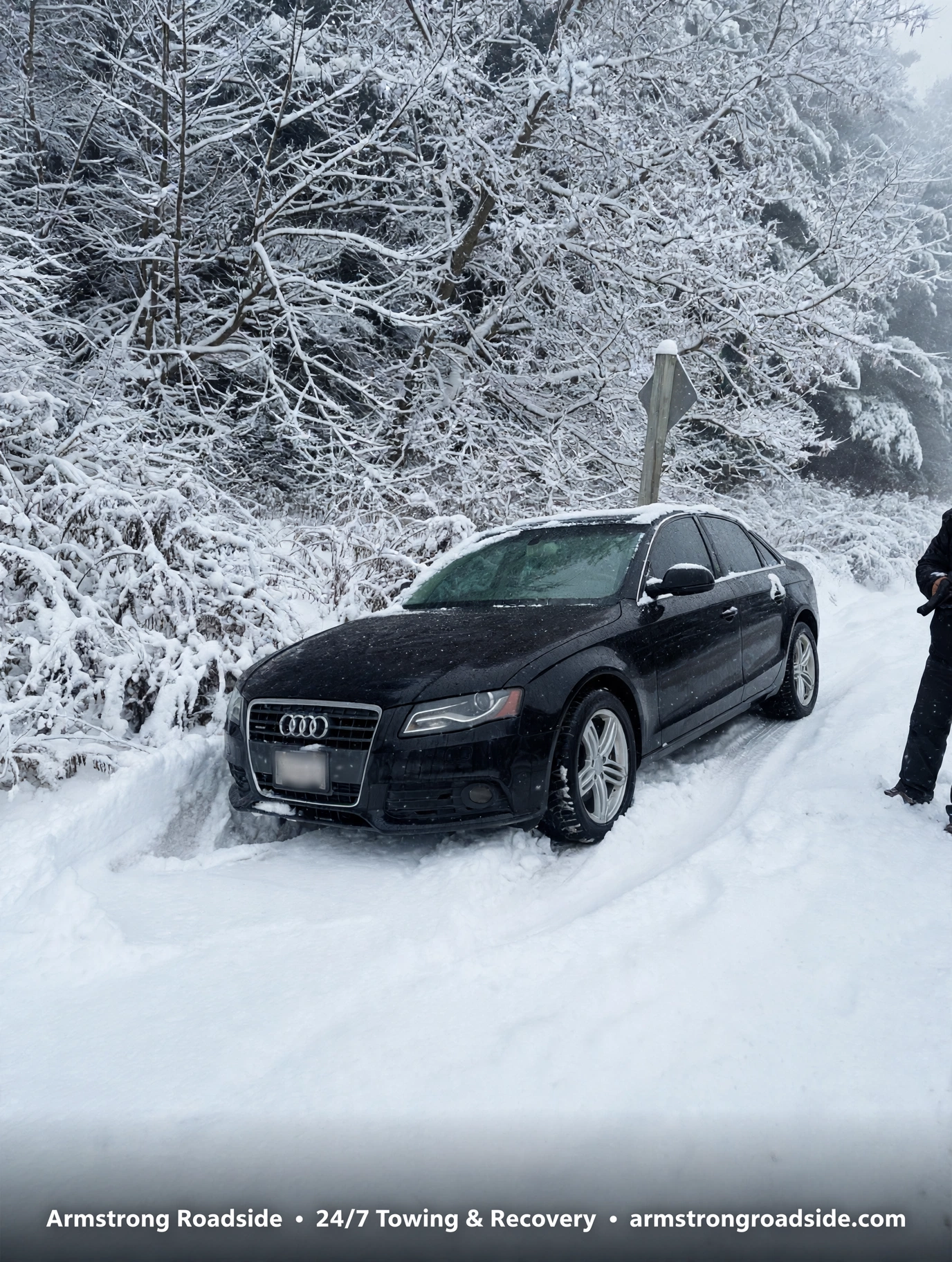Black Audi stuck in snow