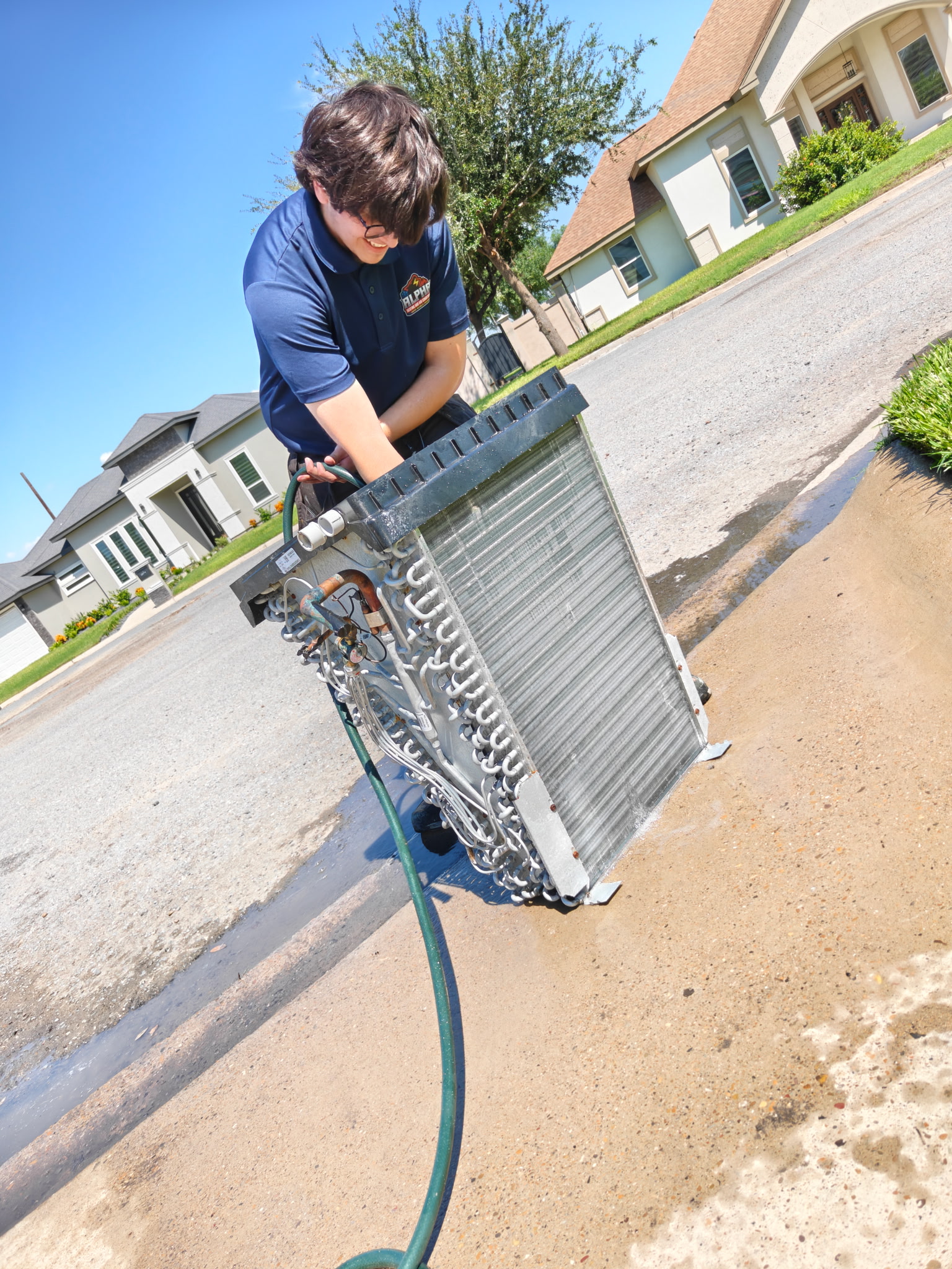 Alpha Technician Deep-Cleaning A-Coil with Pressure Hose — Edinburg, TX
