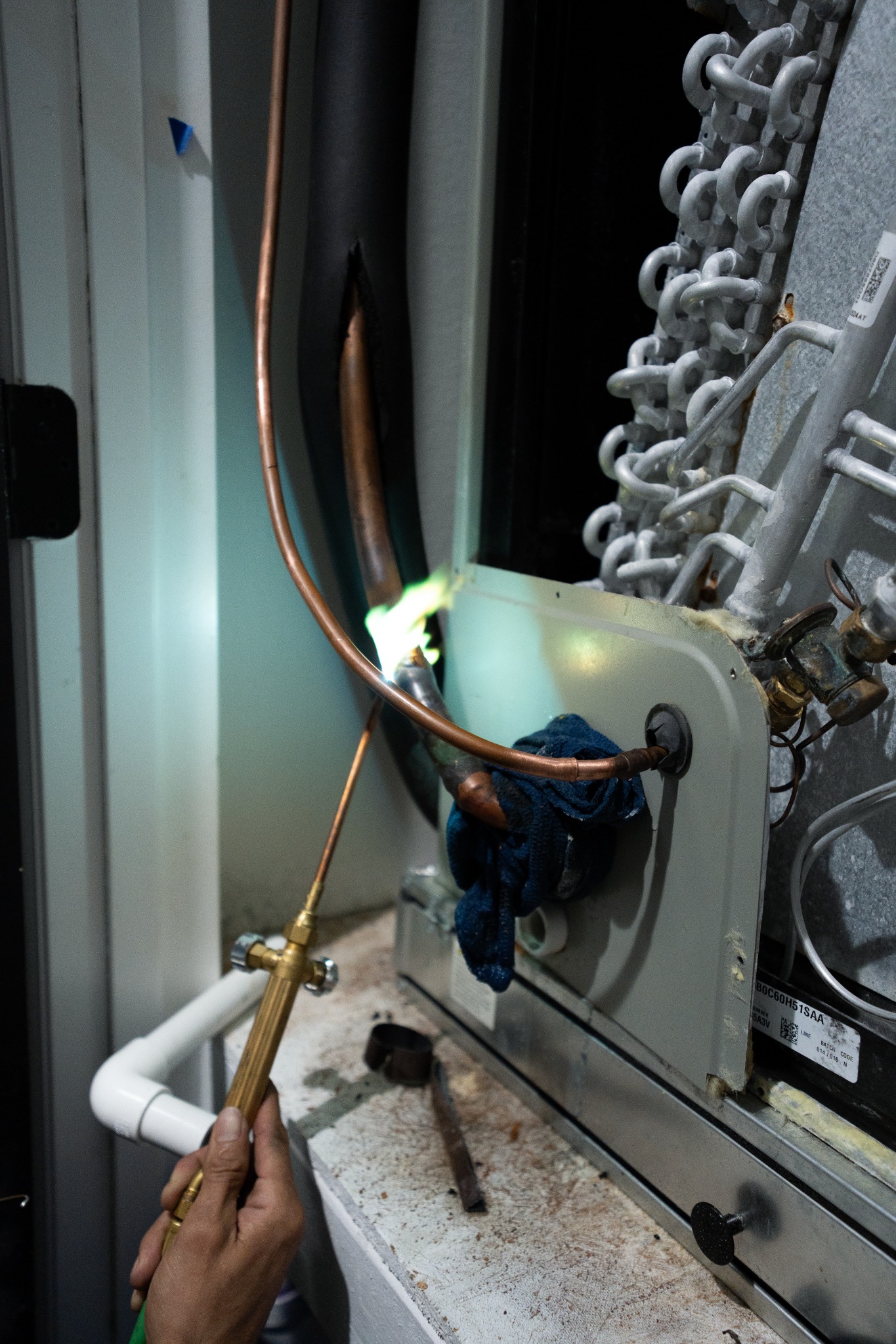 Precision Oxy-Acetylene Copper Line Brazing on Evaporator Coil — Mission, TX