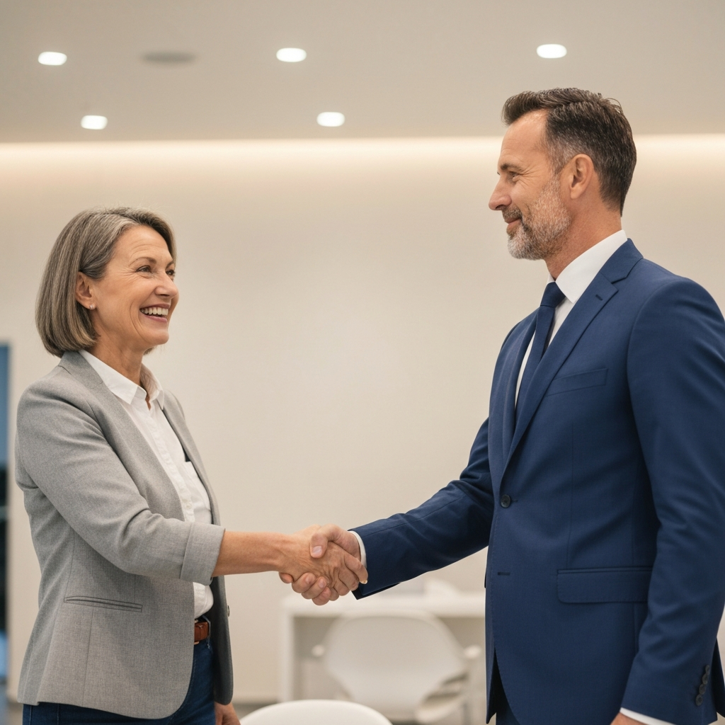 Customer shaking hands with salesperson