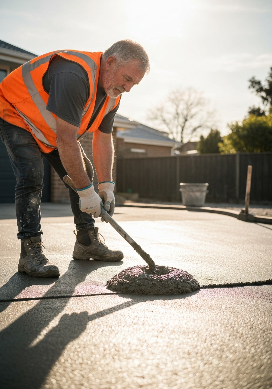 Concreter working on a driveway