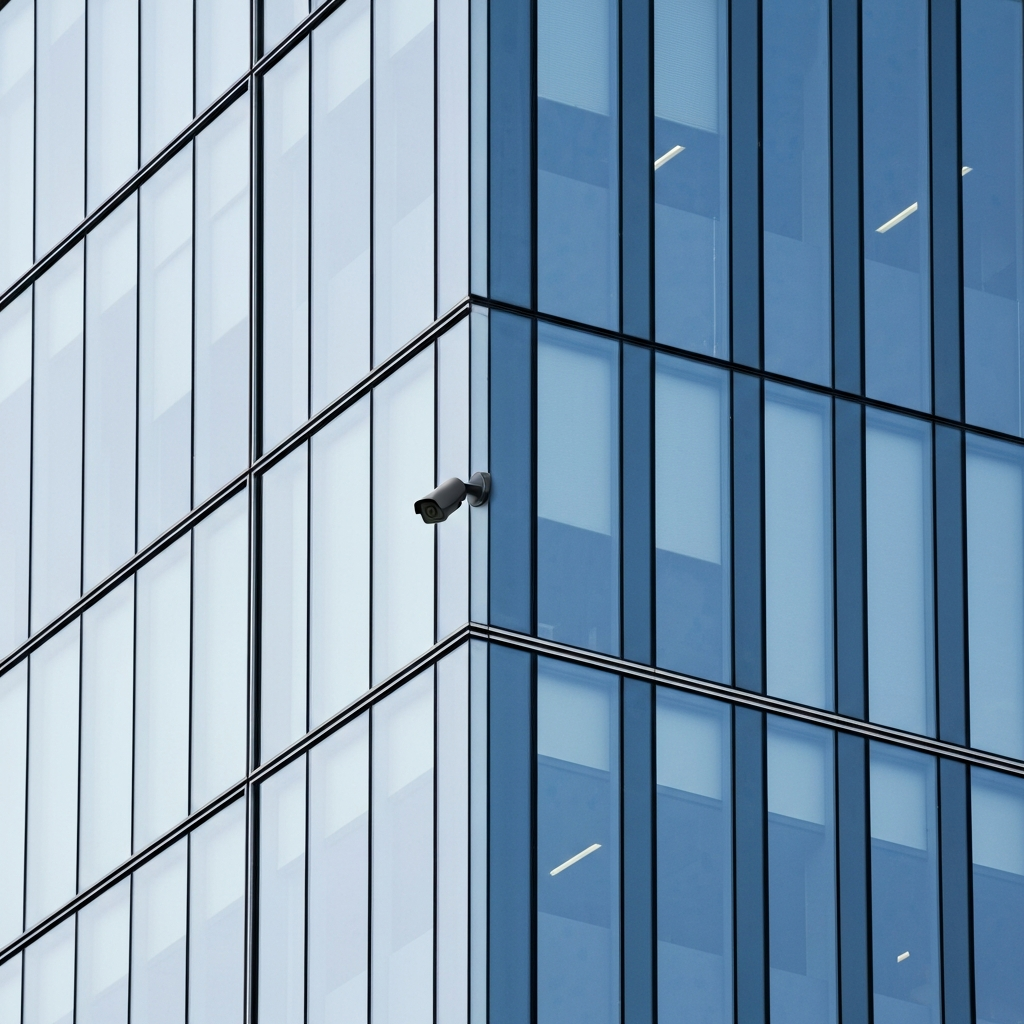 Modern building with security camera