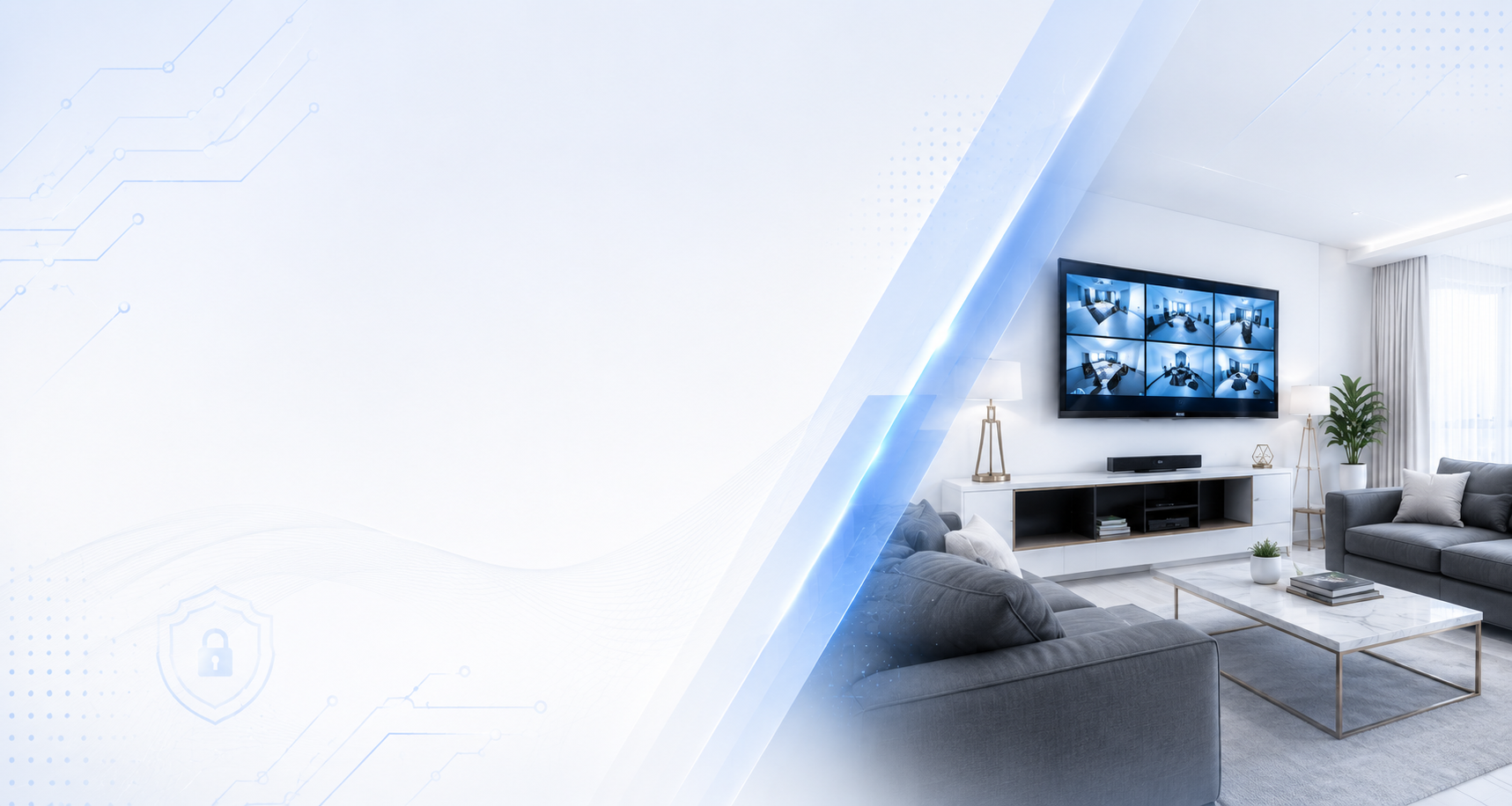 Modern living room with security systems