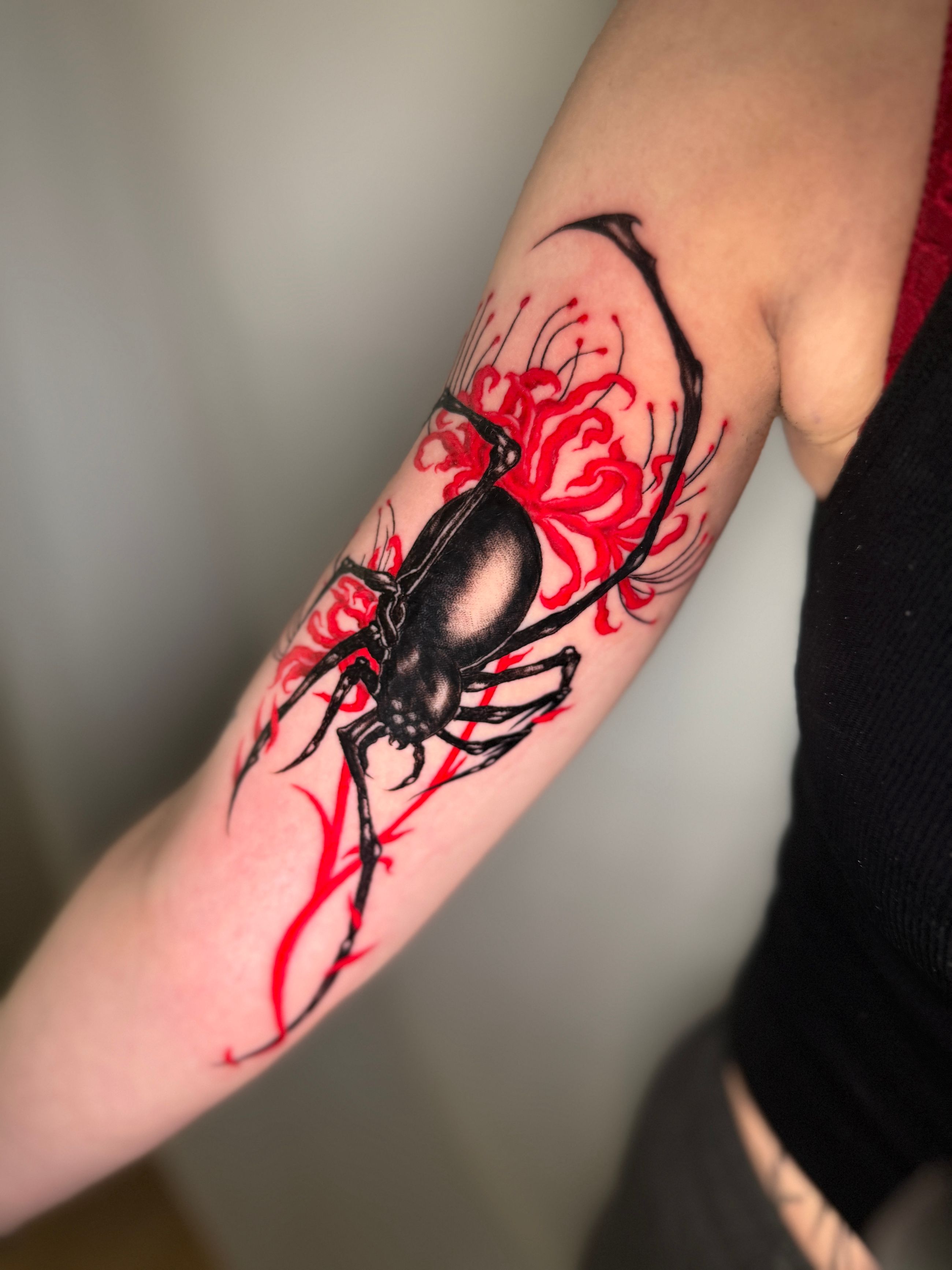 Neo Traditional Spider Japanese Blossom colour Tattoos by Steve Salzburg 38