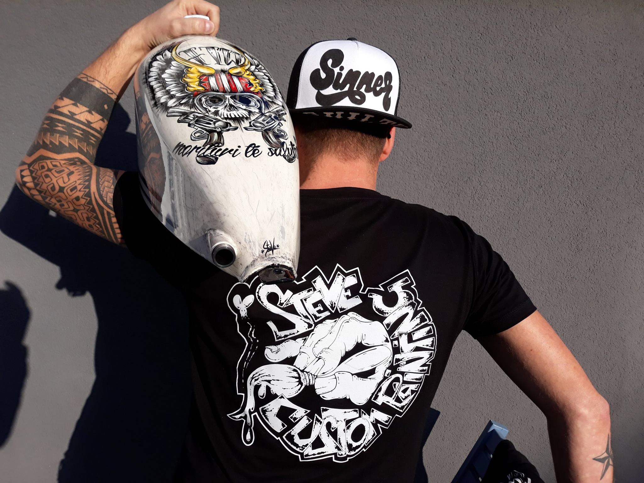 Custom Painted Motorcycle Tank with Skull
