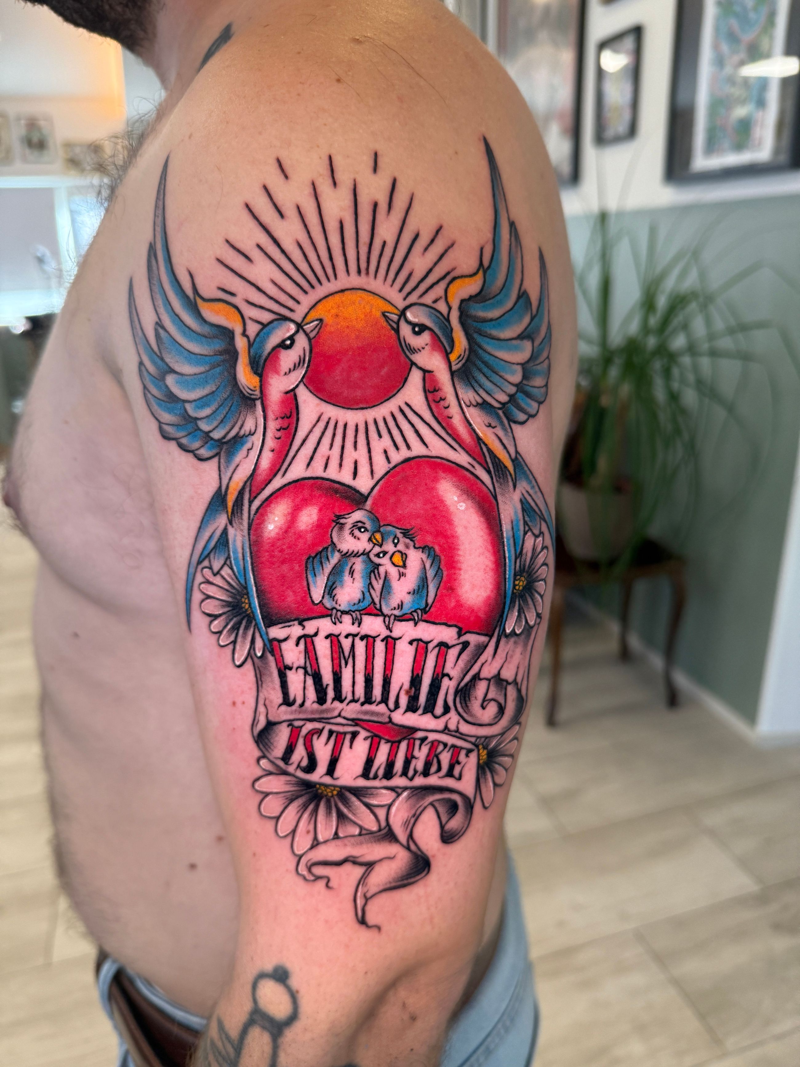 Neo Traditional Colour Swallow Family Tattoos by Steve Salzburg 37