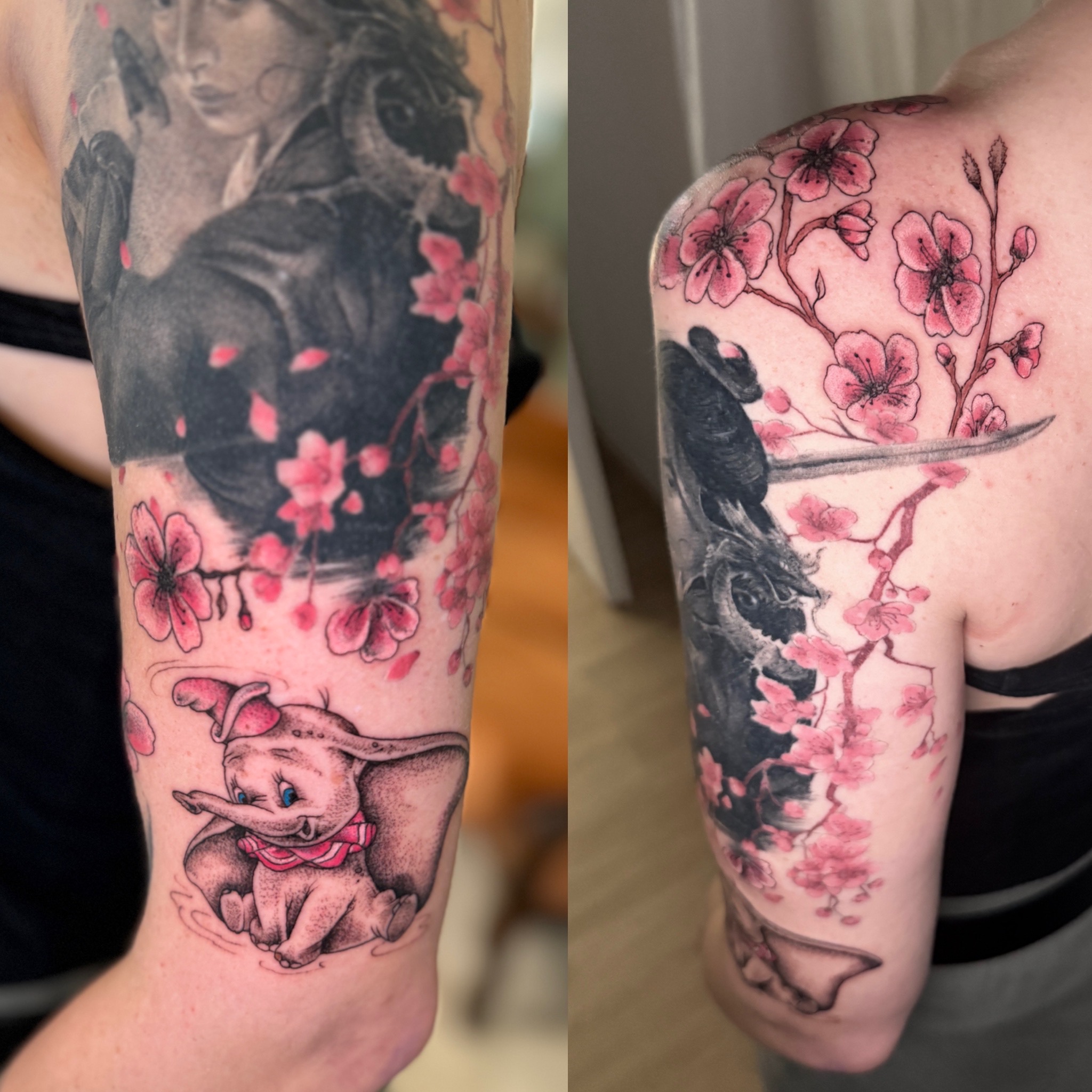 Dumbo Tattoo Cherry Blossom colour Tattoos by Steve Salzburg 33