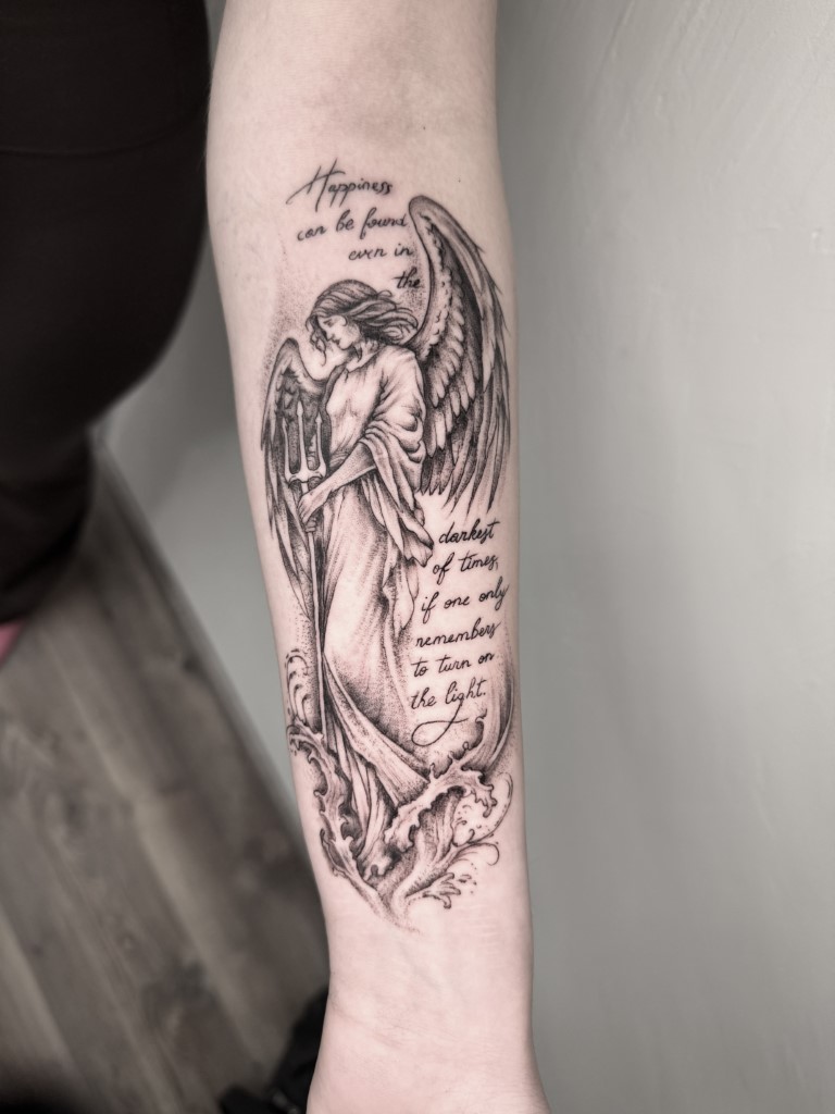 Stipple Shading Realistic Angel Tattoo Tattoo Studio Salzburg 26