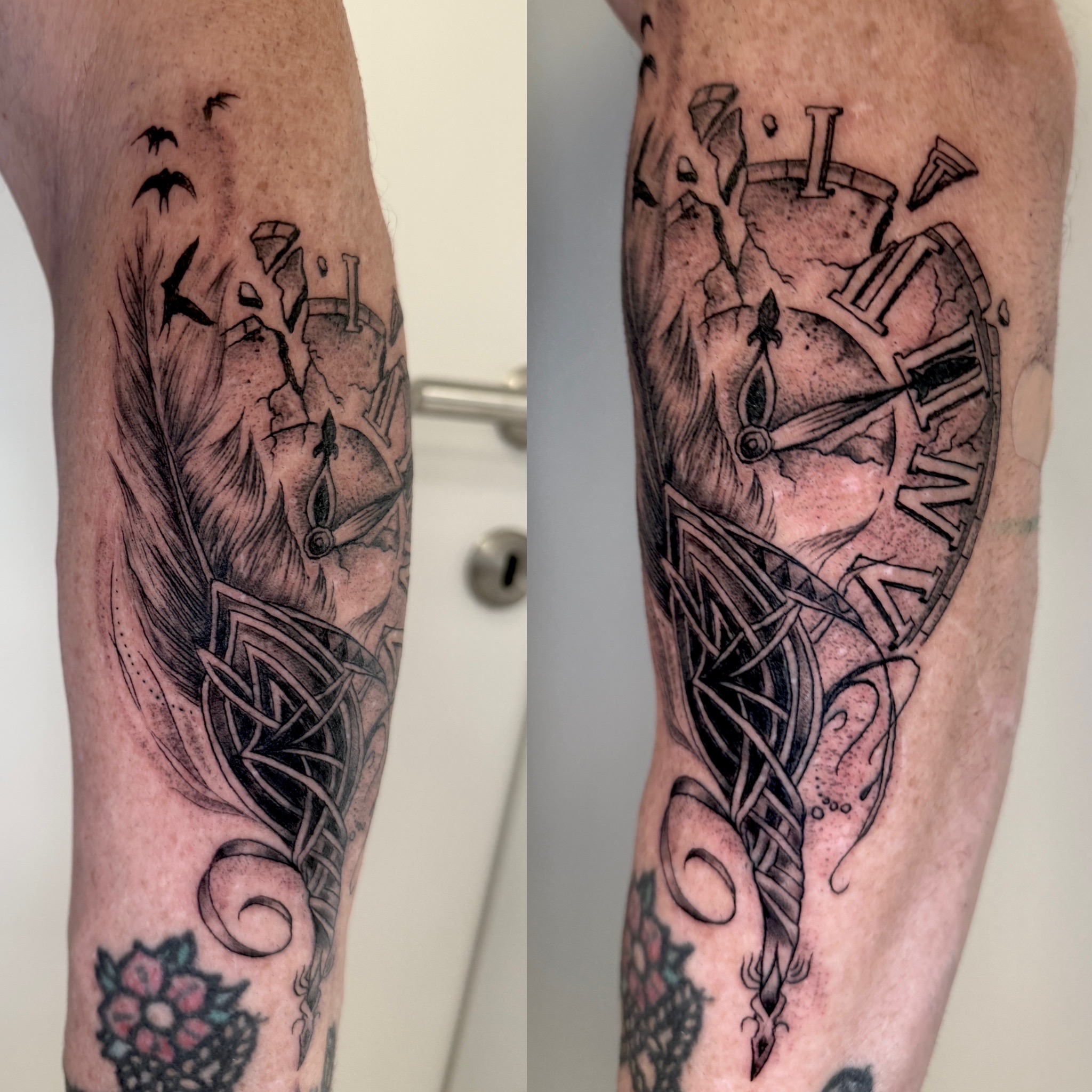 Realistic Clock Feather Tattoos by Steve Salzburg 36