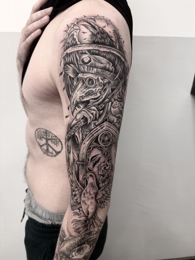 Black and Grey Sleeve Tattoo Studio Salzburg 6