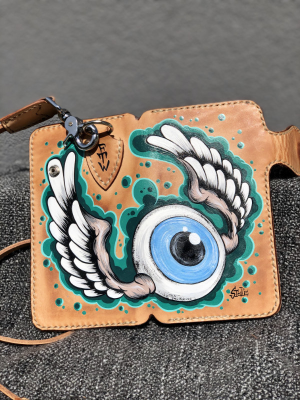 Custom Leather Wallet Flying Eyeball