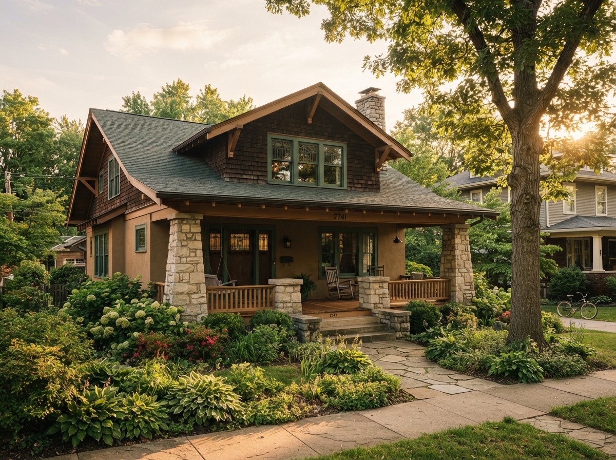 Craftsman bungalow in Greater Cincinnati with deep porch and tapered columns