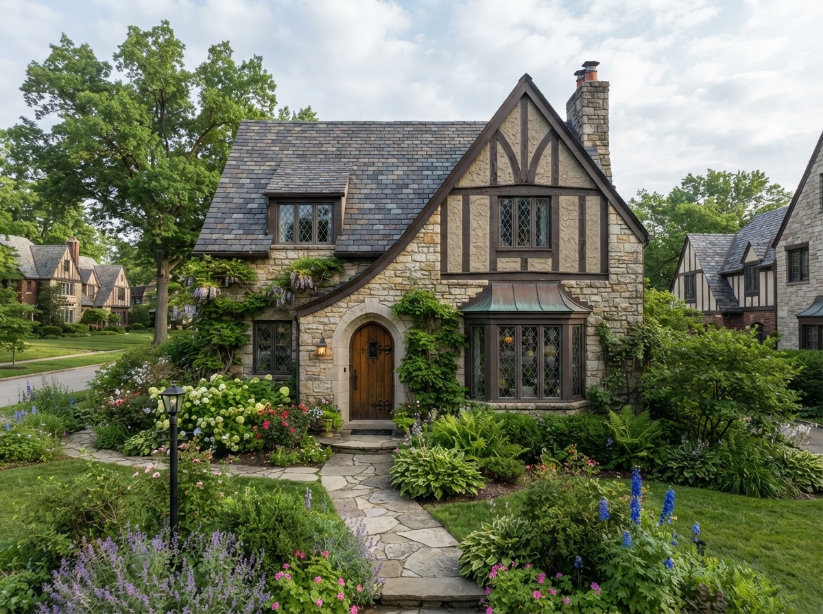 Iconic English Village stone cottage with storybook Tudor Revival architecture in Mariemont Ohio