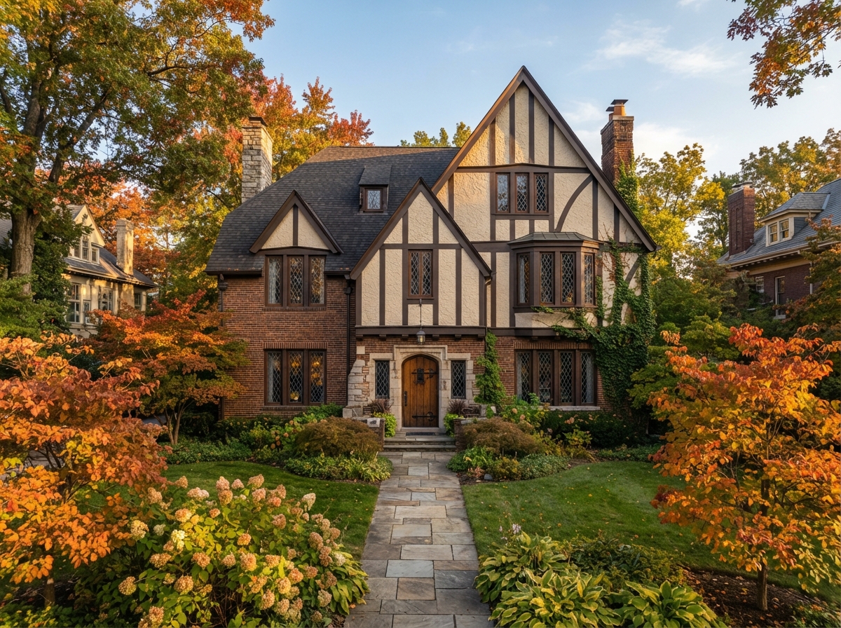 Tudor Revival home in Greater Cincinnati with steeply pitched roof and half-timbering