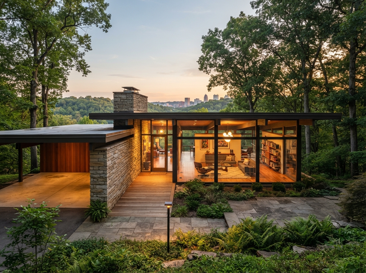 Mid-Century Modern home in Greater Cincinnati with clean lines and large windows
