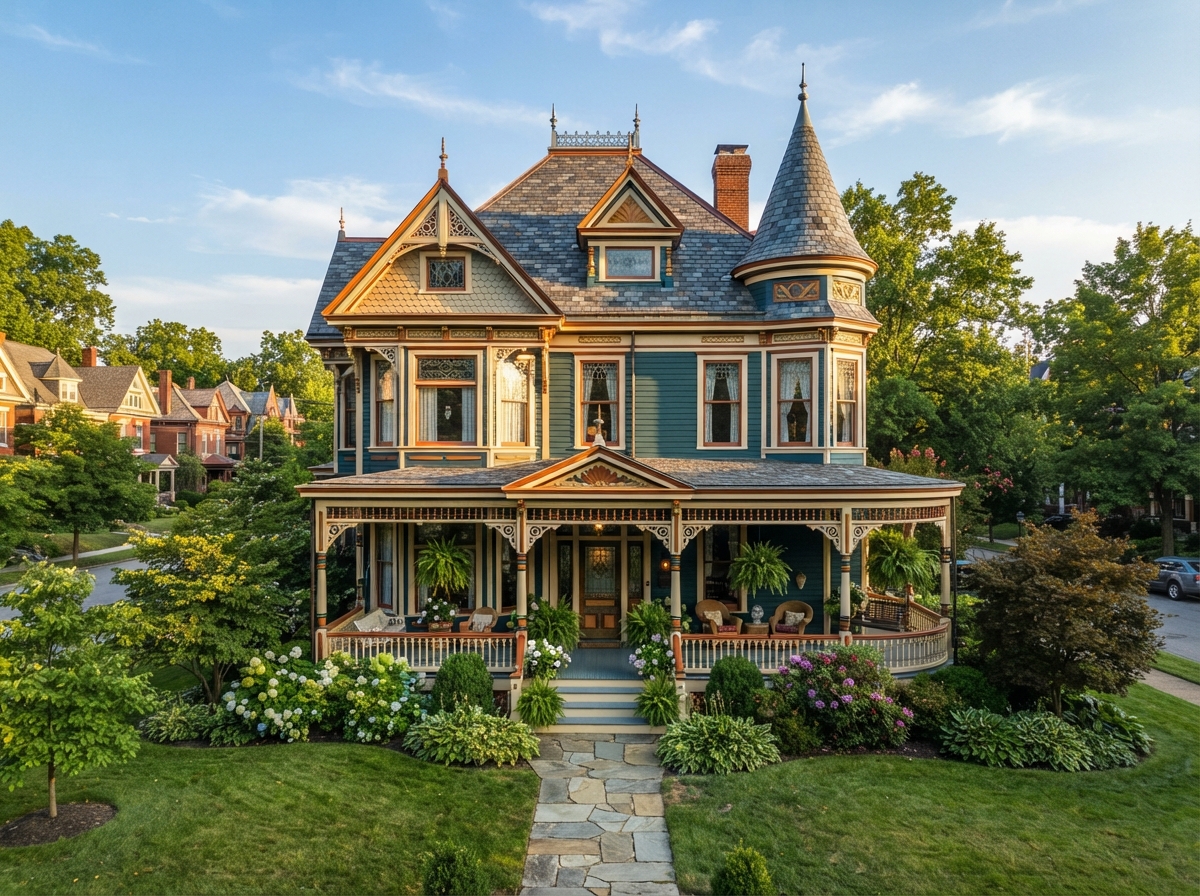 Victorian home in Greater Cincinnati with ornate trim and bold colors