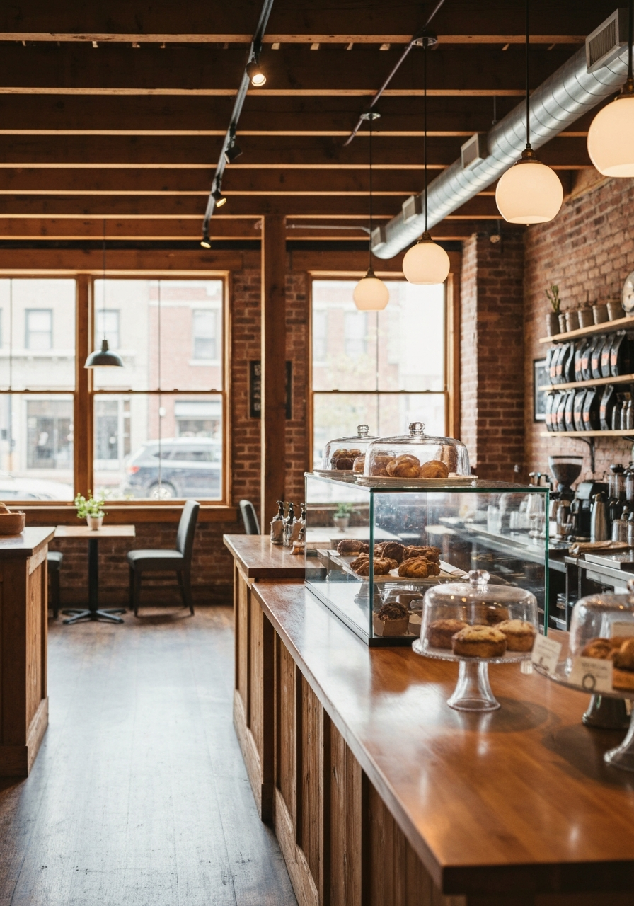 A cozy, warm interior of an independent coffee shop in Hyde Park, Cincinnati.