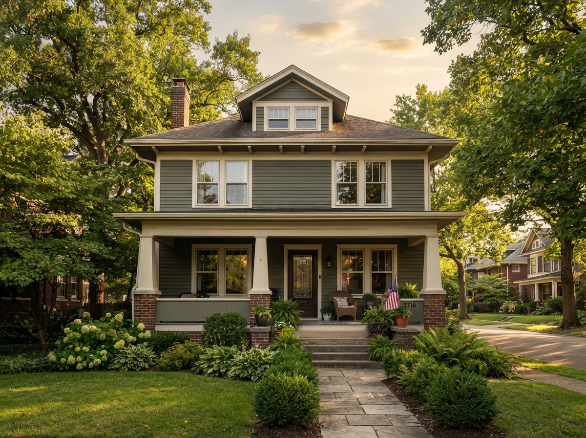 Authentic Sears Kit Home with American Foursquare design and front porch in Madisonville Cincinnati