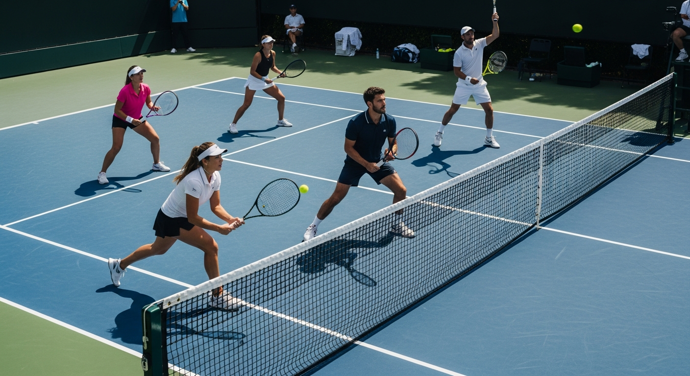 Mixed doubles tennis match