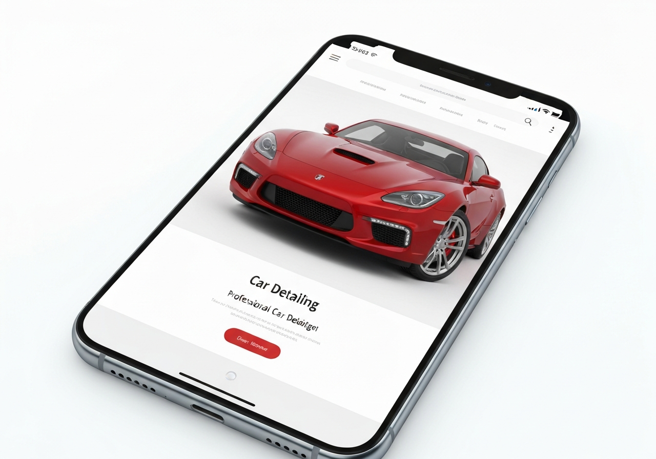 Mobile detailing website mockup on phone