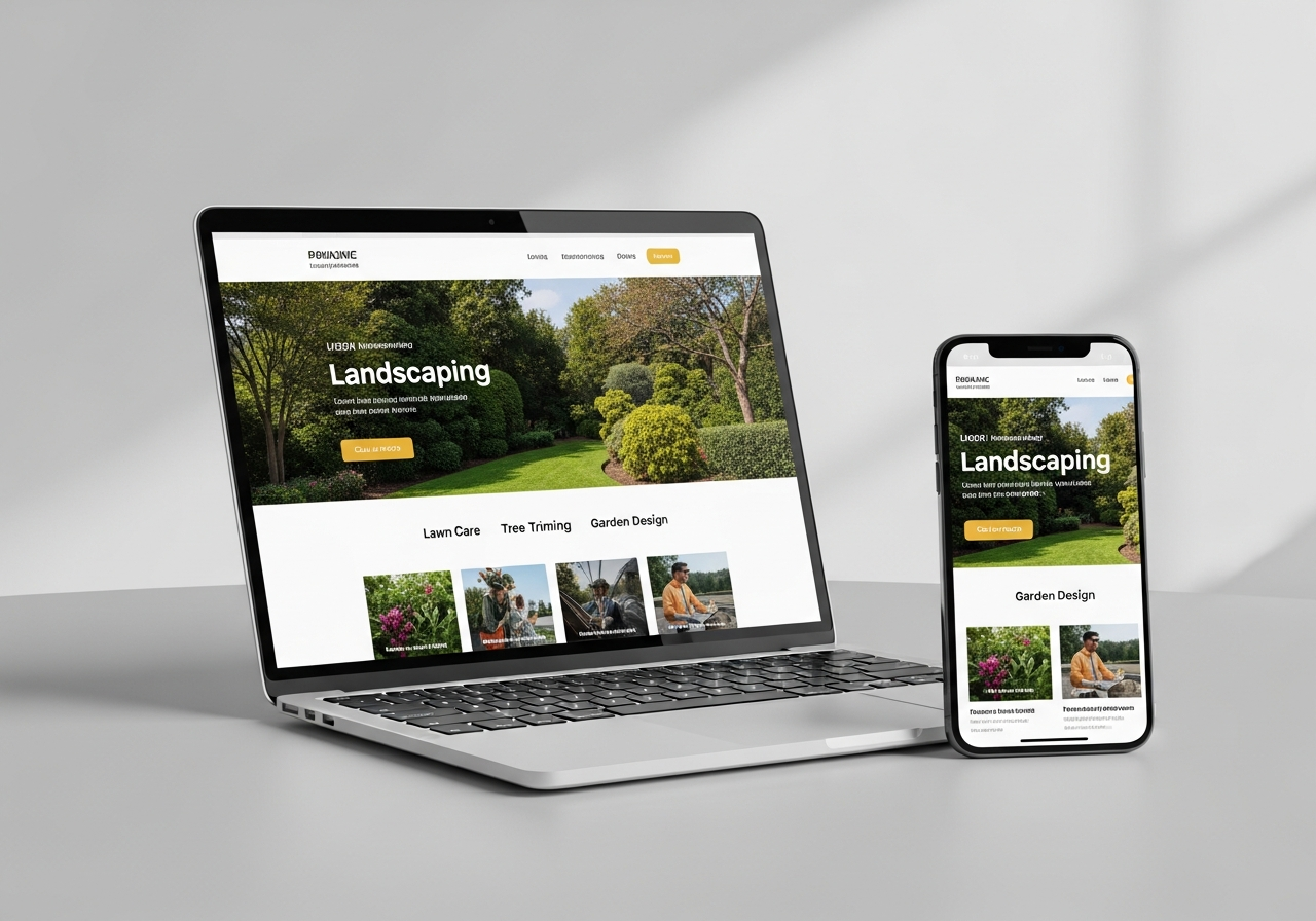 Service business website mockup on laptop and phone