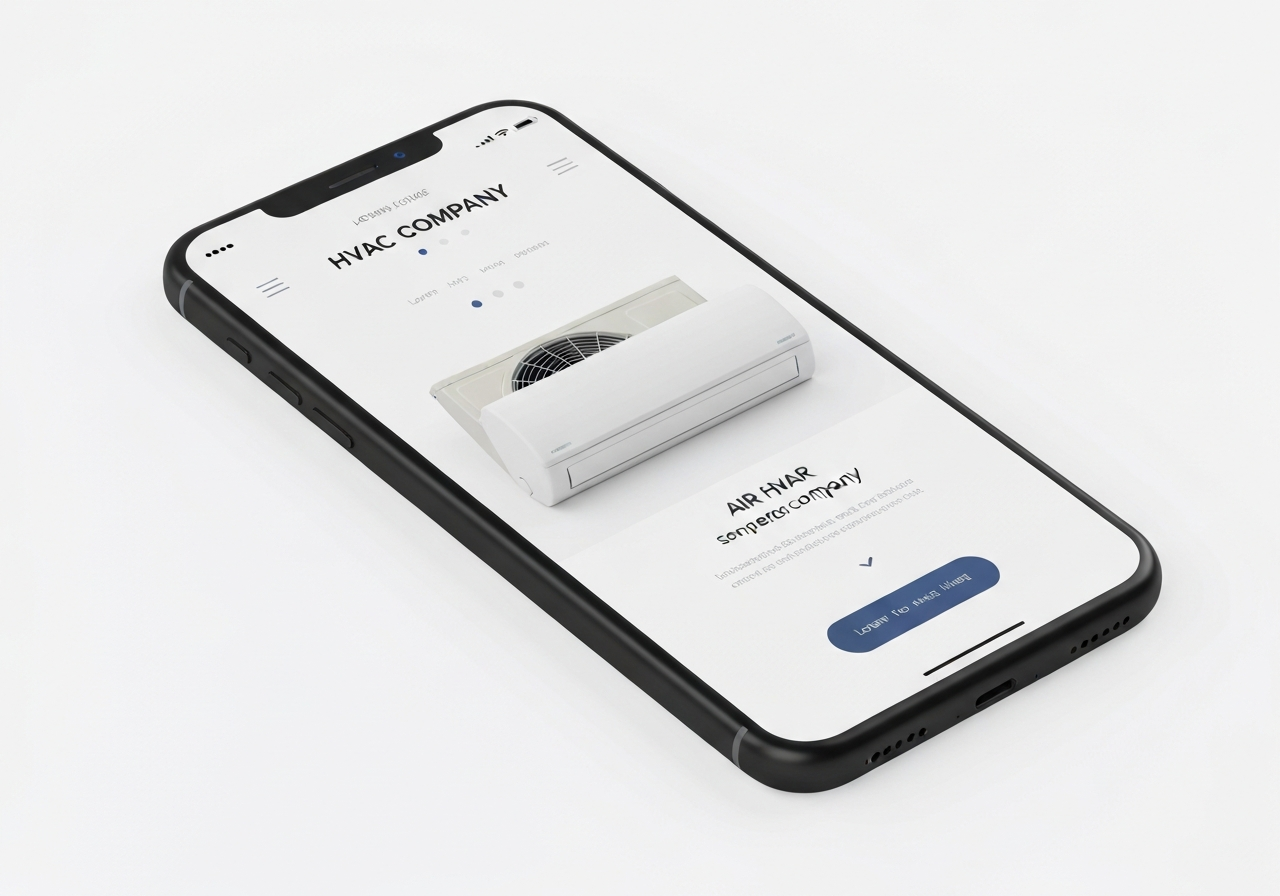 HVAC website mockup on phone