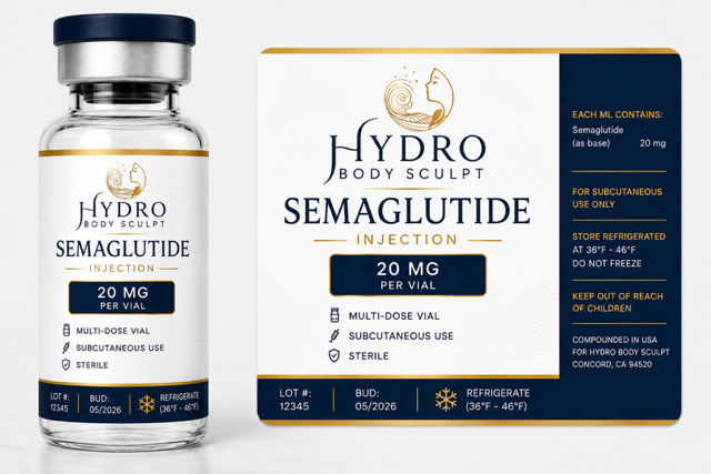 Hydro Body Sculpt Semaglutide Injection 20mg vial and label