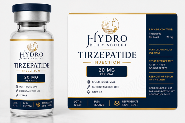Hydro Body Sculpt Tirzepatide Injection 20mg vial and label