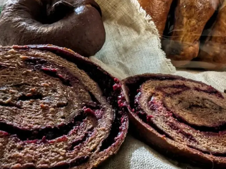 Chocolate Black Raspberry Sourdough Bagel