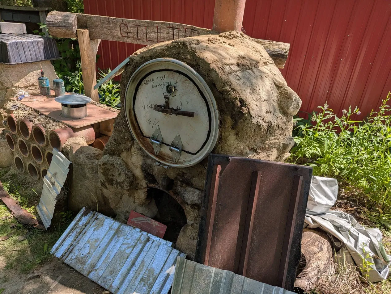 Wood-fired oven door and exterior