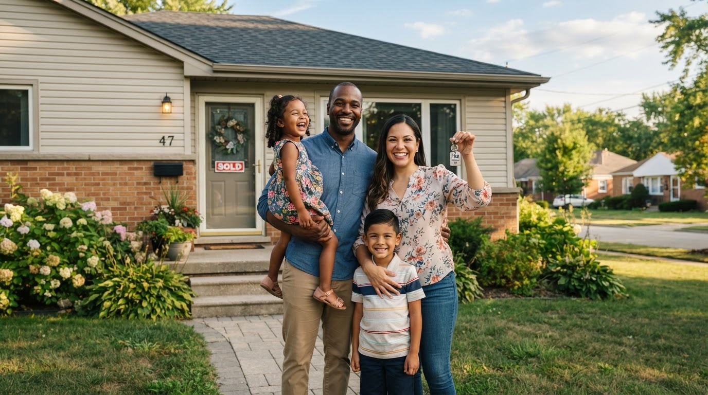 Family receiving keys to their new home with an FHA loan