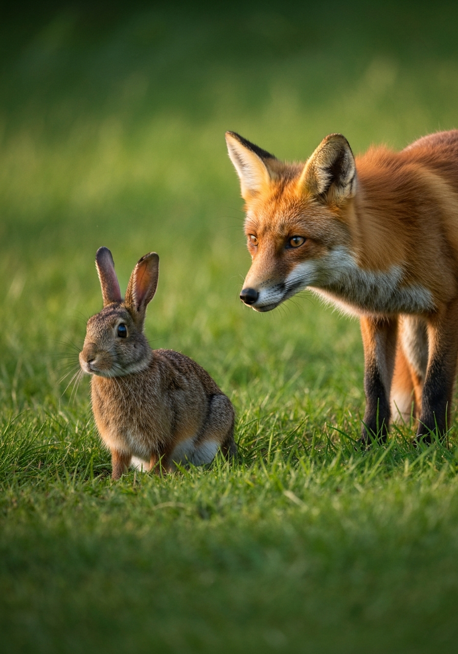 Fox and wild rabbit
