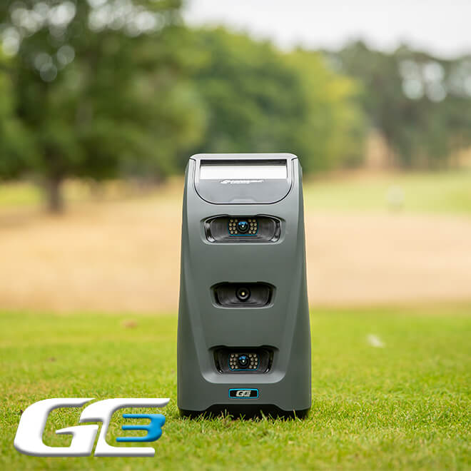 Foresight GC3 launch monitor with triple-camera optics on the grass