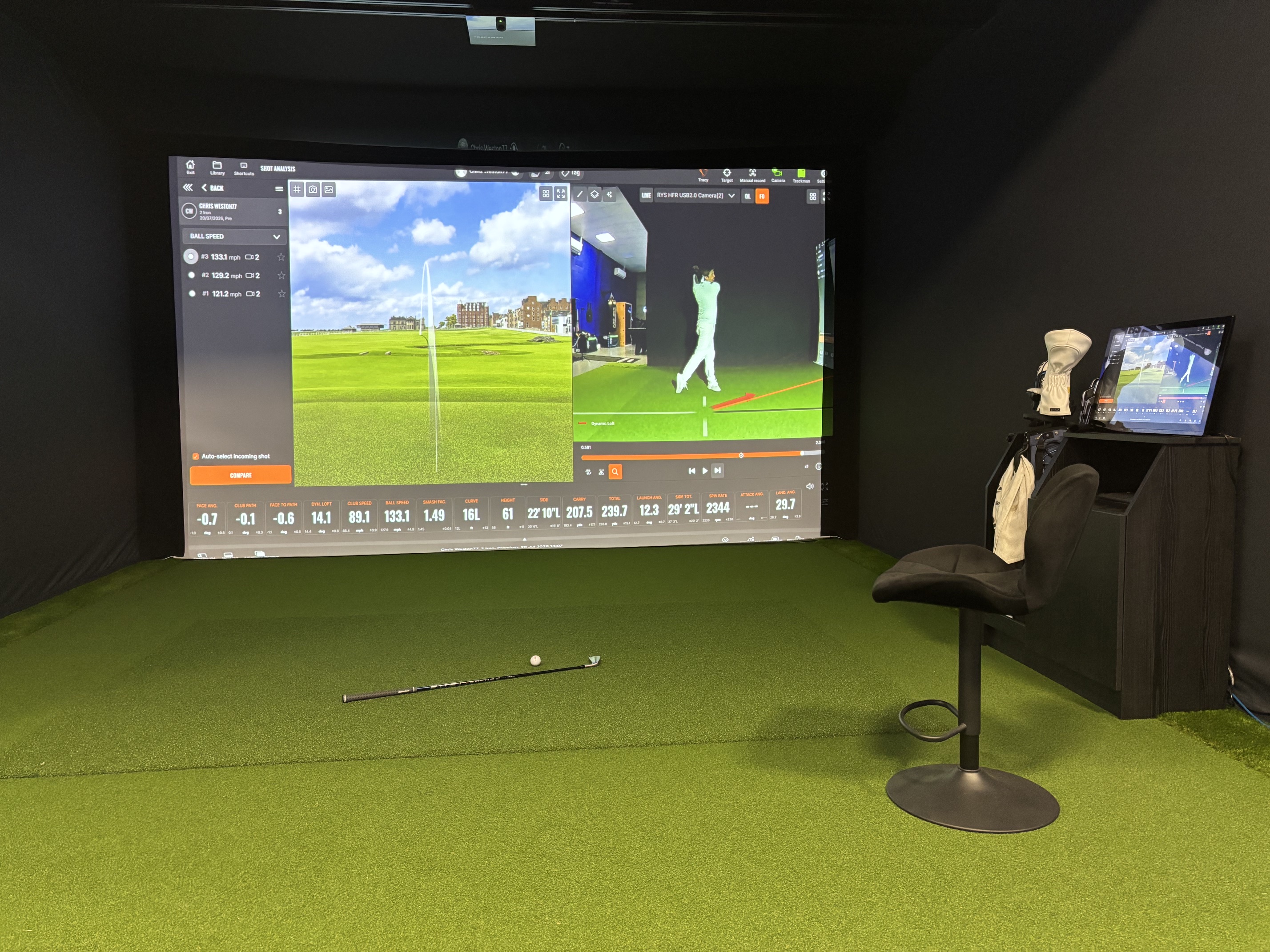 TrackMan shot analysis data on screen