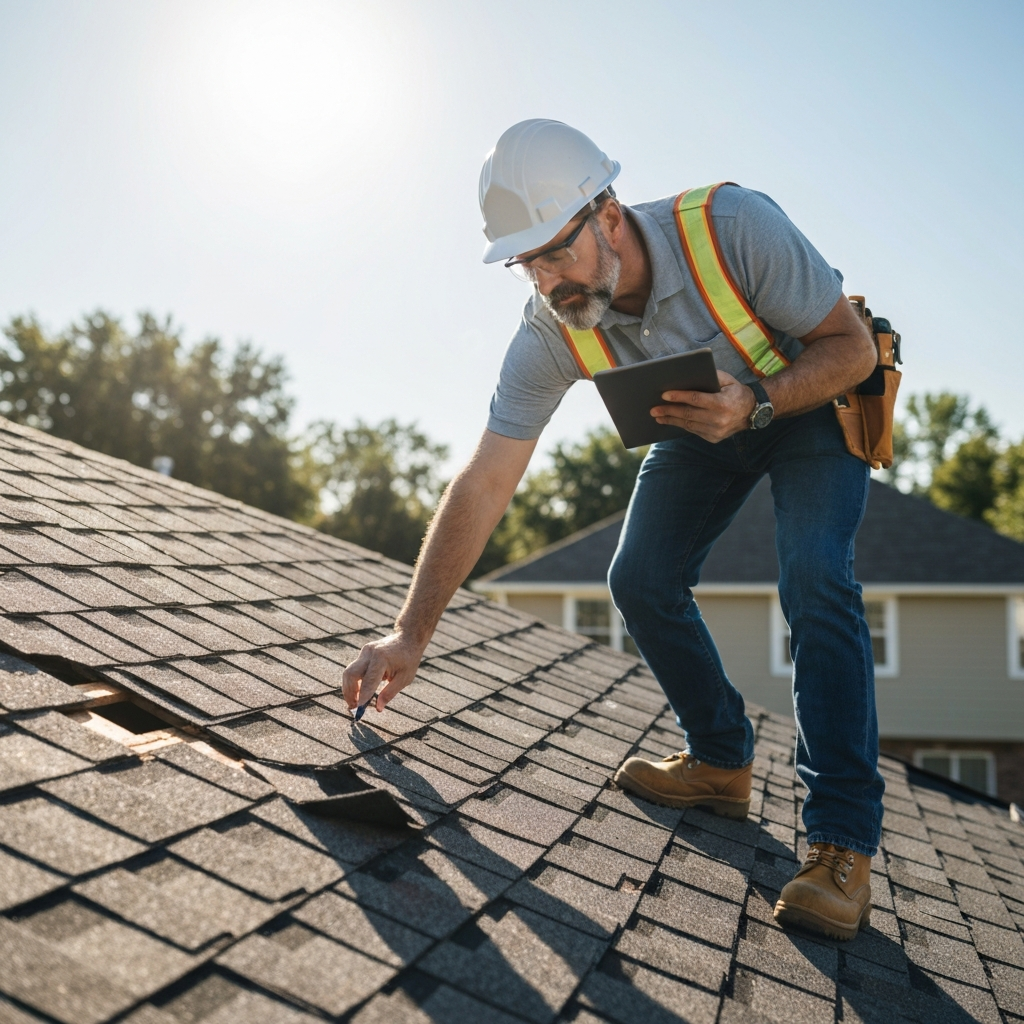 Public Adjuster inspecting roof damage