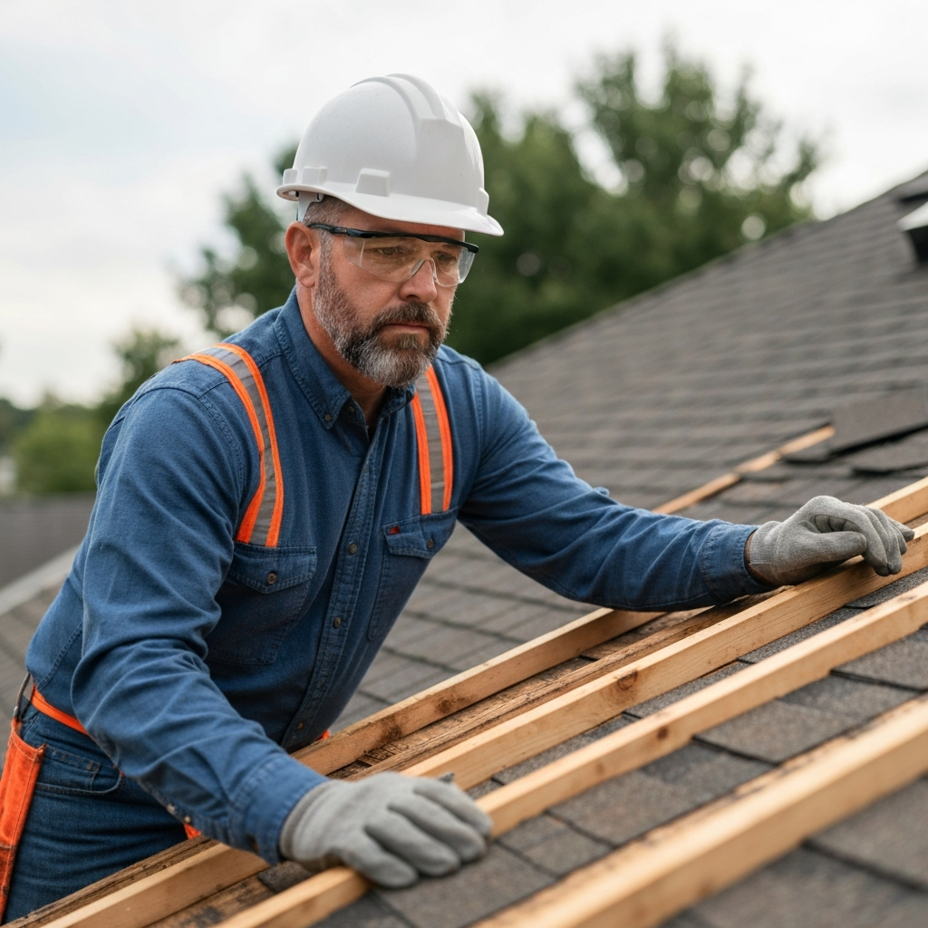 Public adjuster inspecting a damaged roof