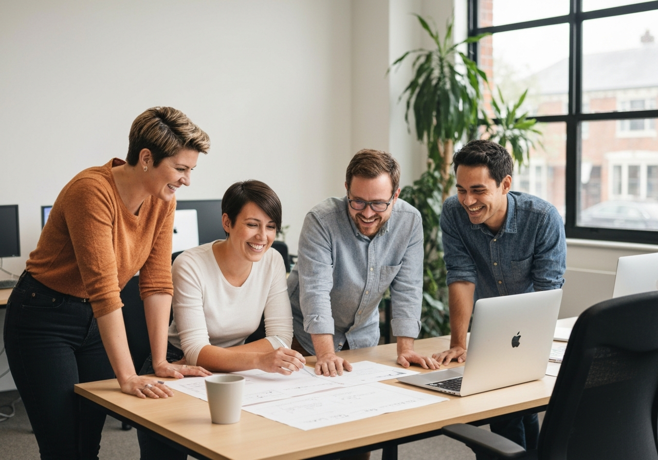 Friendly business professionals working together