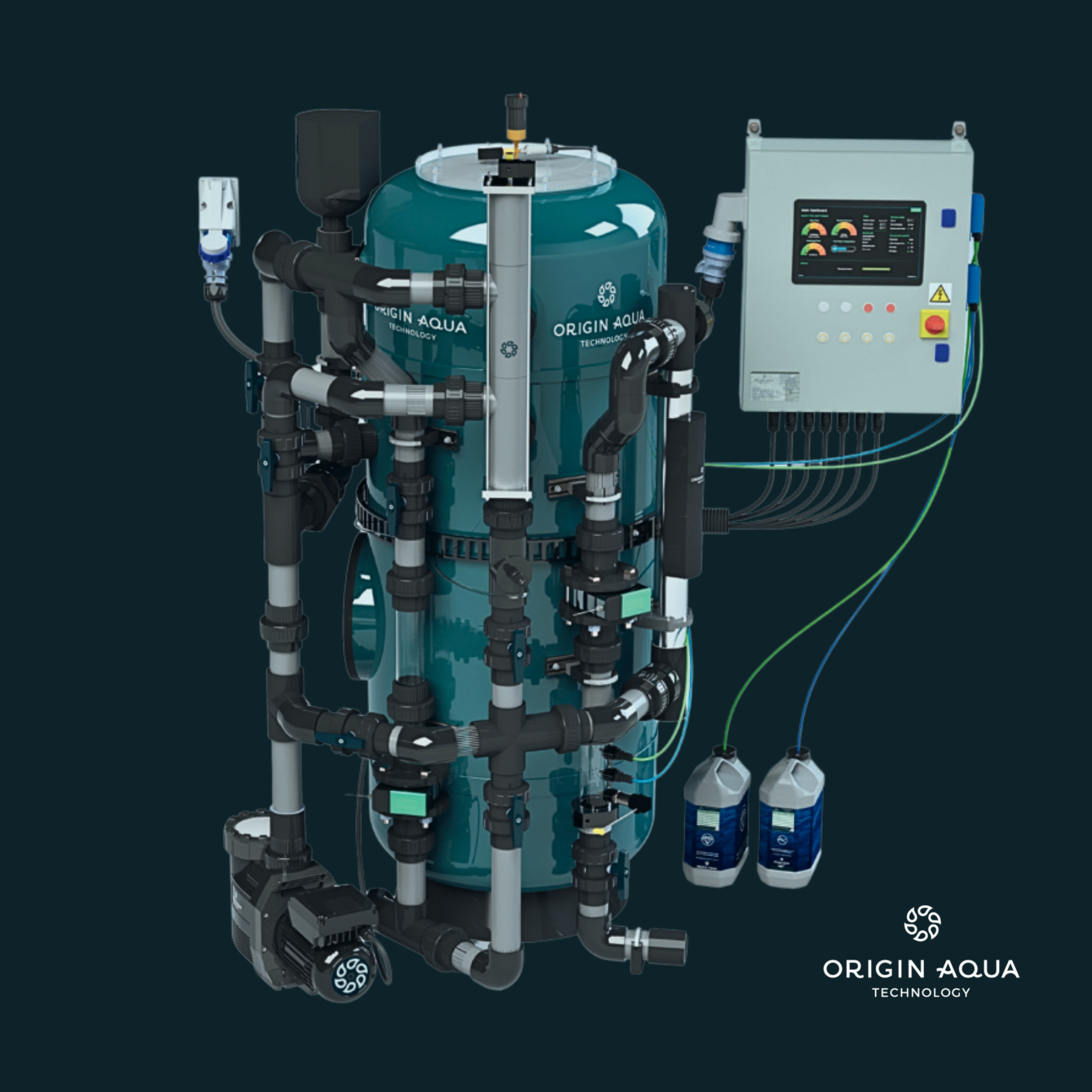 Origin Aqua mineral+biome filtration unit and control panel