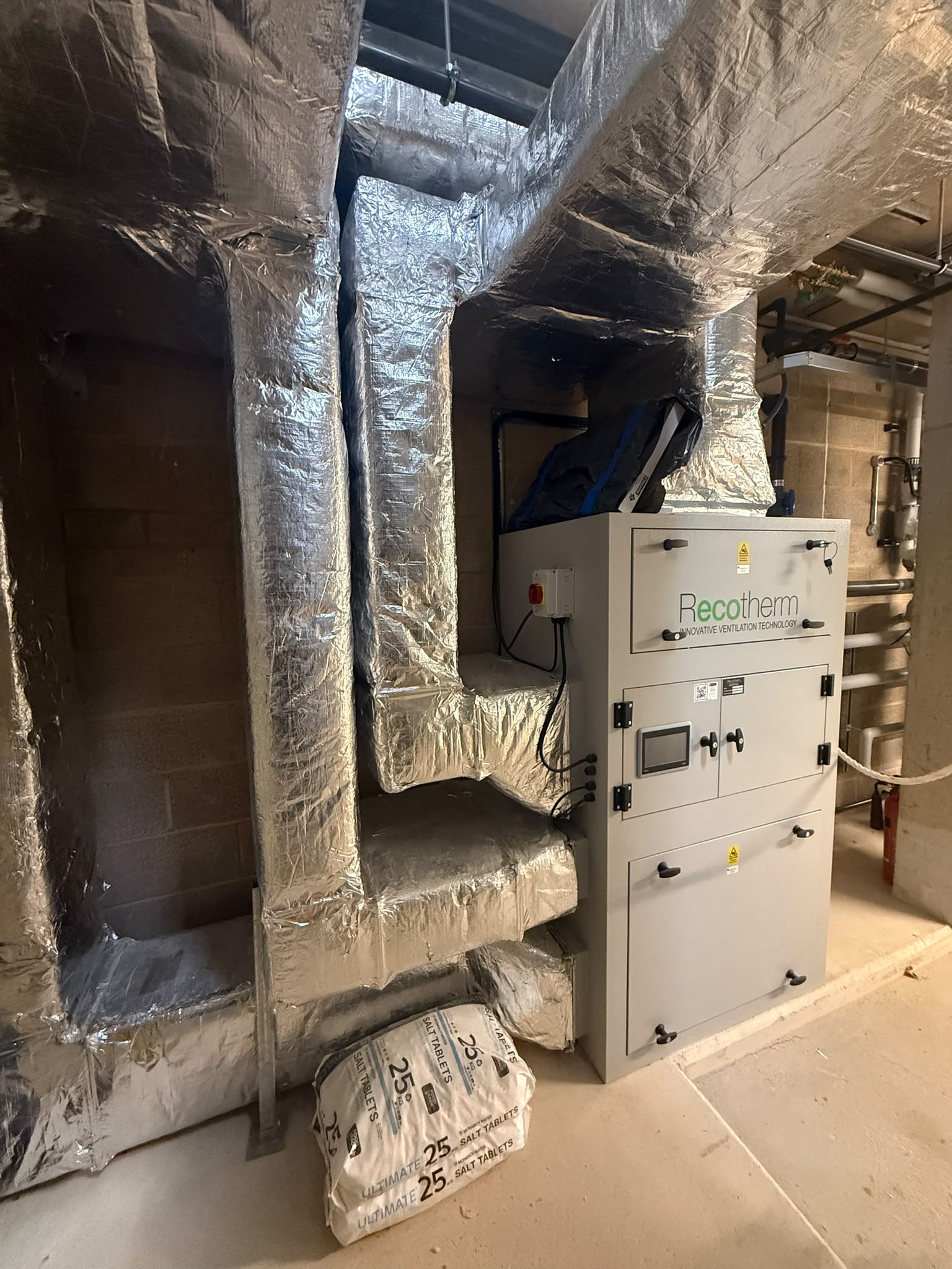 Completed pool heating and ventilation plant room installation by Poolcourt