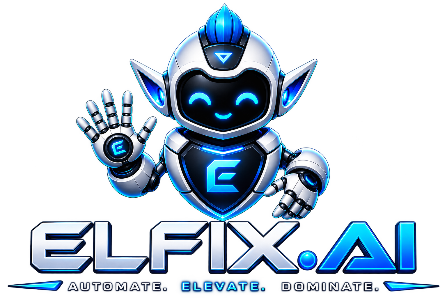 Elfix.ai Mascot - Friendly Robot Elf Waving, Charlotte NC AI Automation Agency