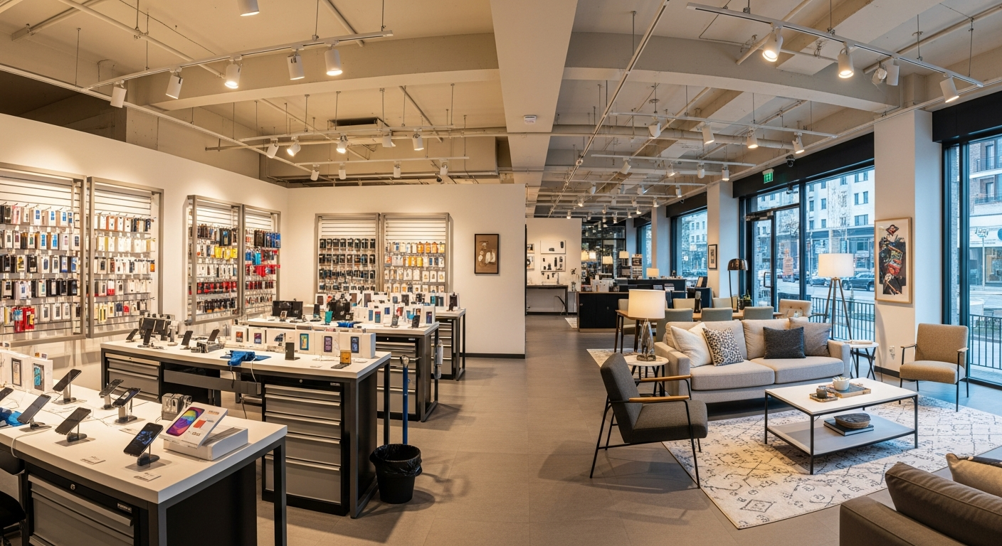 Trust Cell + Home store interior showing mobile phone repair and home goods