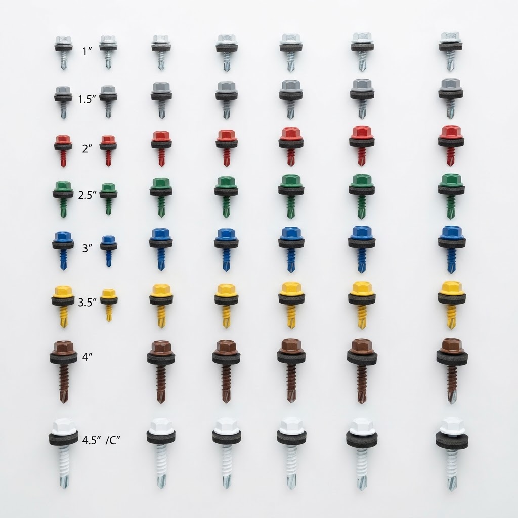 Assorted Self-Drilling & Stitch Hex Fasteners (Types A–F)