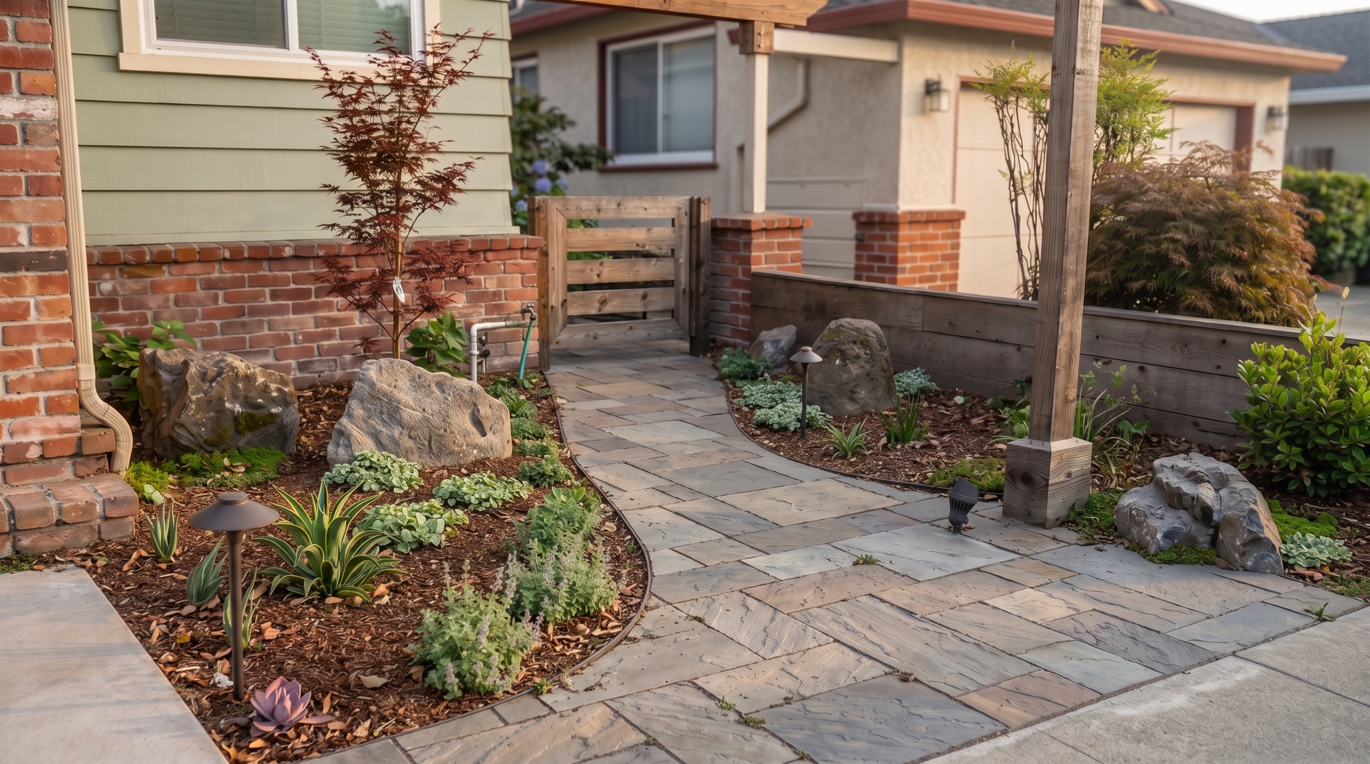 Paver and flagstone front walkway hardscaping in Oakland / East Bay